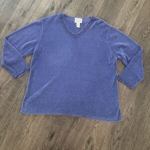 Vintage Stitches In Time Women’s Sweater Top 1X Tunic Beaded Pullover lilac